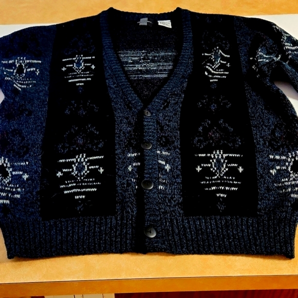 Vintage 90's Geometric Design Mens XL Cardigan Sweater - Picture 2 of 7